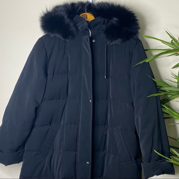 Anne Klein || Fox Fur Trim Hooded Down Coat; Size XL - Picture 5 of 14